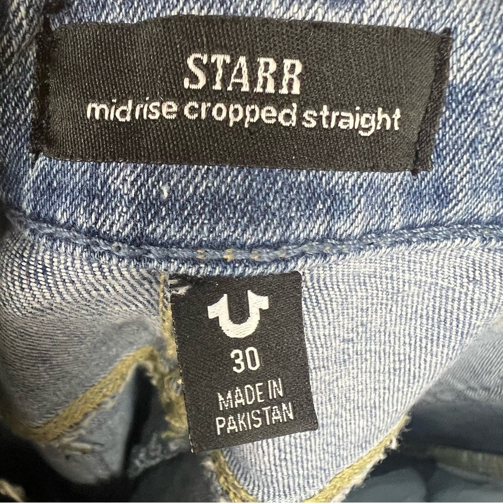 True Religion Starr Jeans Women Mid Rise Cropped Straight Bite Out Hem 30 - Picture 10 of 13